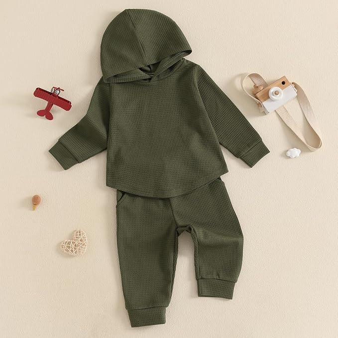 Thorn Tree Infant Baby Boys Pants Set Hooded Solid Sweatshirt Top Pocket - Image 8