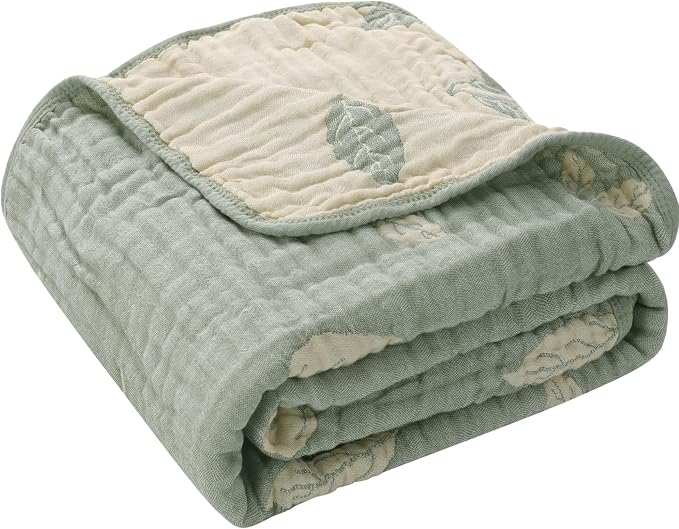 Botanical Muslin Baby Blanket, Organic Cotton Blend | 43x43 Inches, Reversible by HardNok