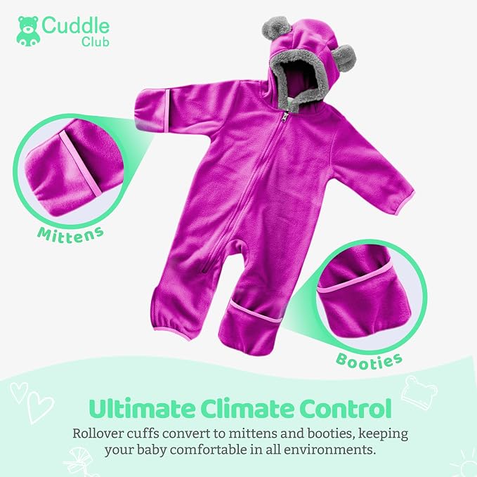 Cuddle Club Fleece Baby Bunting Bodysuit Hoodie, Newborn - Image 3