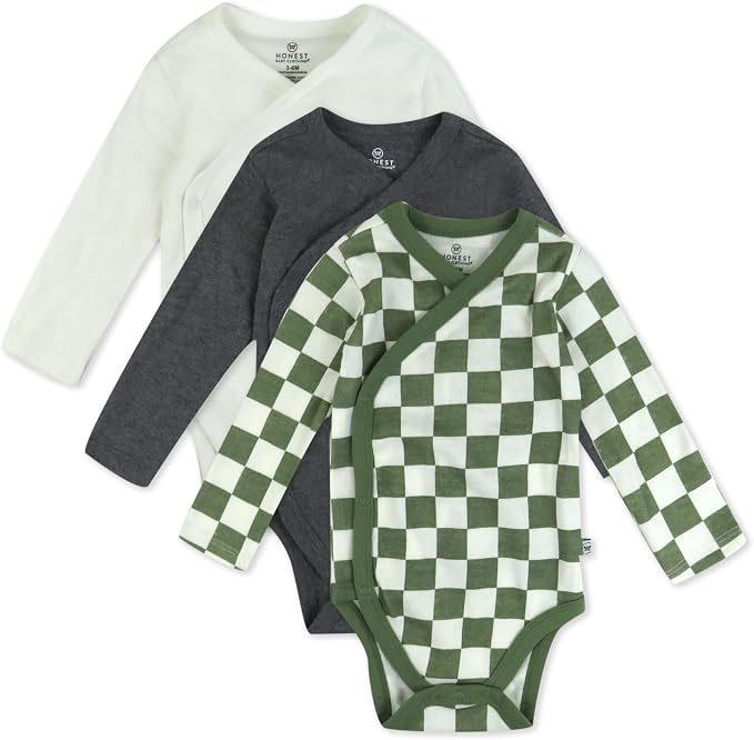 HonestBaby Baby 3-pack Long Sleeve Side-snap Kimono Bodysuits Organic Cotton by HonestBaby