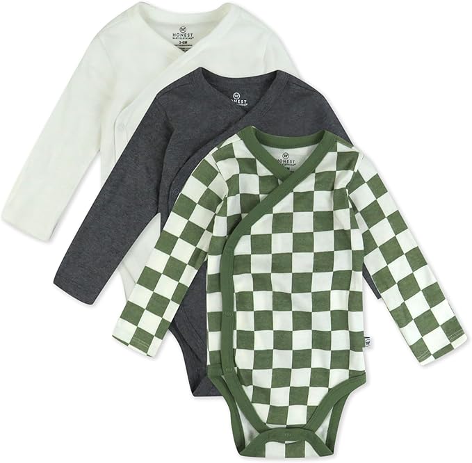 HonestBaby Baby 3-pack Long Sleeve Side-snap Kimono Bodysuits Organic Cotton by HonestBaby