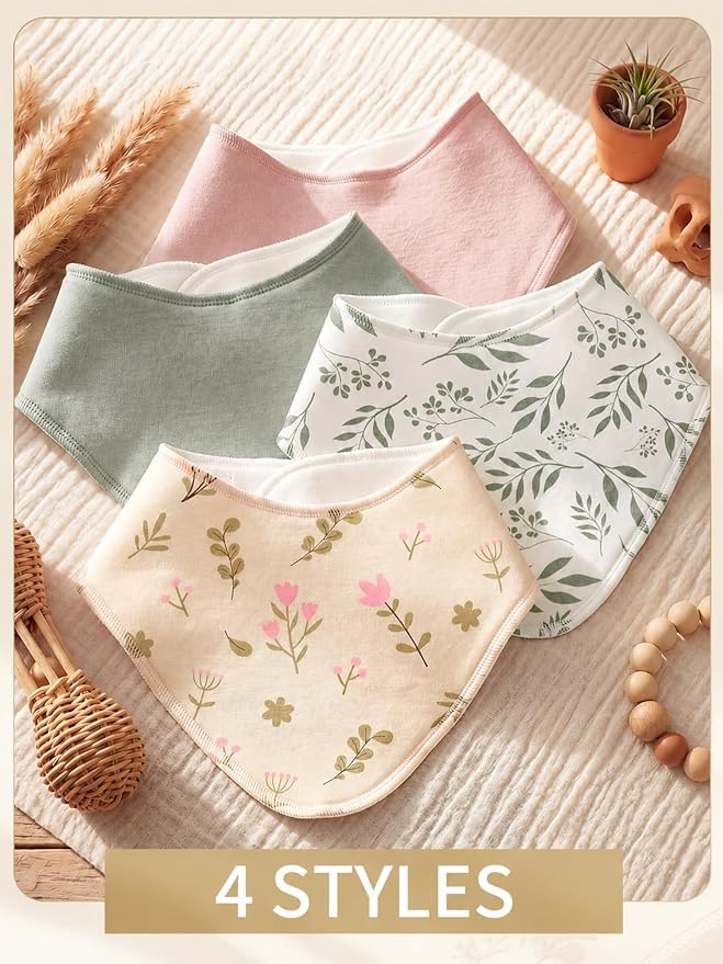 4 Pcs Baby Bandana Bib Cute Baby Nursery Decor Cotton Newborn Infant Feeding - Image 3