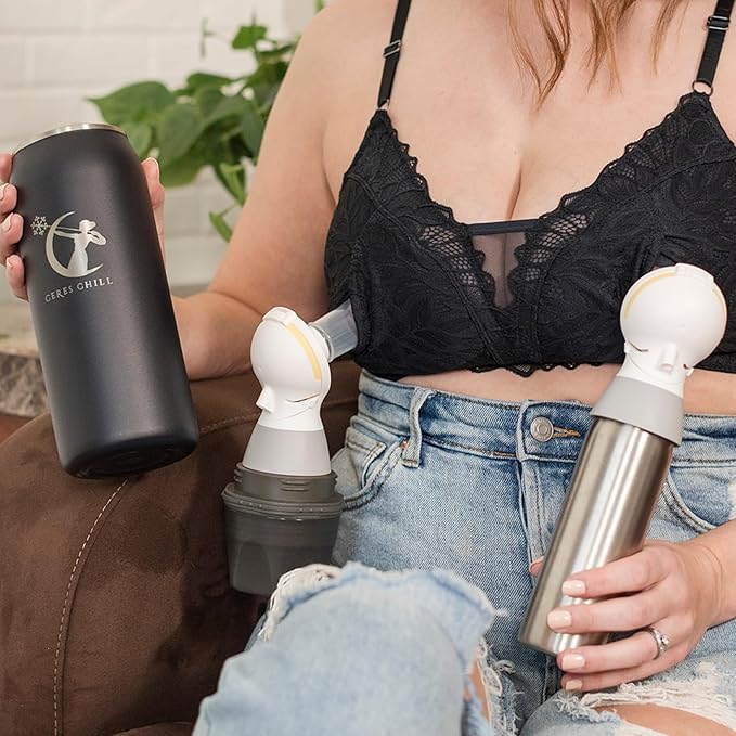 CERES CHILL OG Breastmilk Chiller Bundle with Straw Lid & Infuser – 12–34oz Portable Breast Milk Cooler & 2 Storage Bottles with Universal Pump Adapters – Don’t Call me Hon, Plum