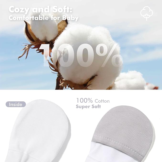 Baby Newborn No Scratch Mittens Stay On, 100% Cotton Adjustable 0-12M | Soft - Image 5