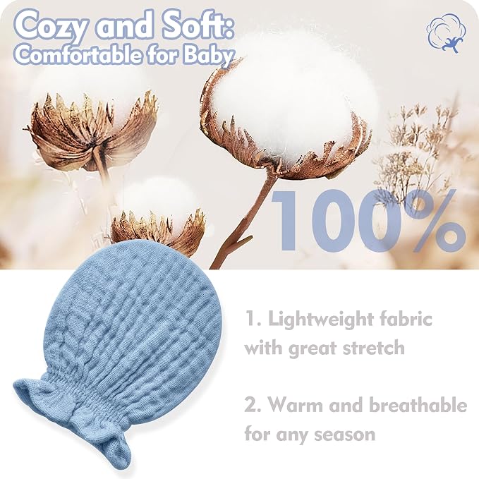 Pro Goleem Muslin Baby Mittens for Newborn, 100% Cotton No Scratch Soft - Image 6