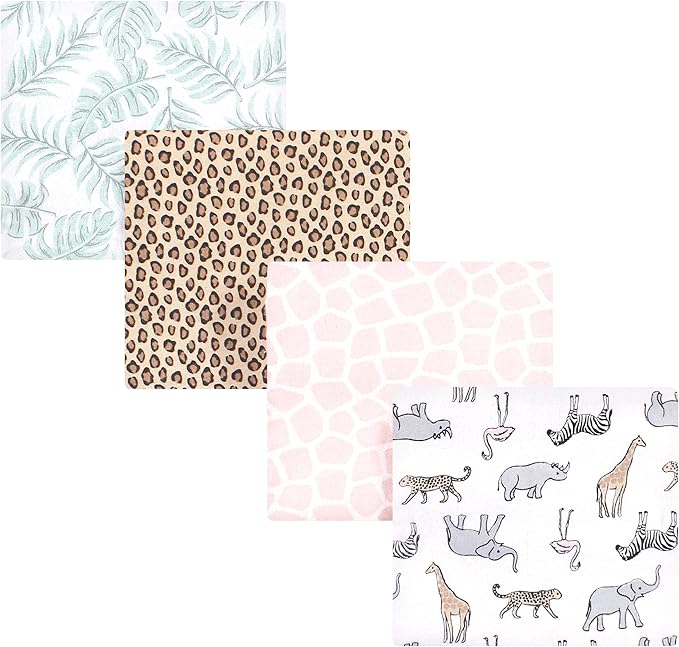 Hudson Baby Unisex Baby Cotton Flannel Receiving Blankets, Modern Pink Safari by HudsonBaby