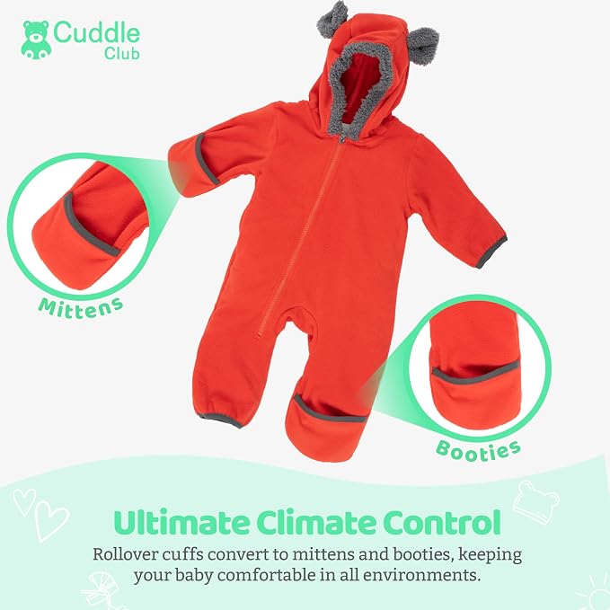 Cuddle Club Fleece Baby Bunting Bodysuit Hoodie, Newborn - Image 3