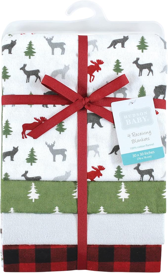 Hudson Baby Unisex Baby Cotton Flannel Receiving Blankets, Woodland Christmas - Image 4