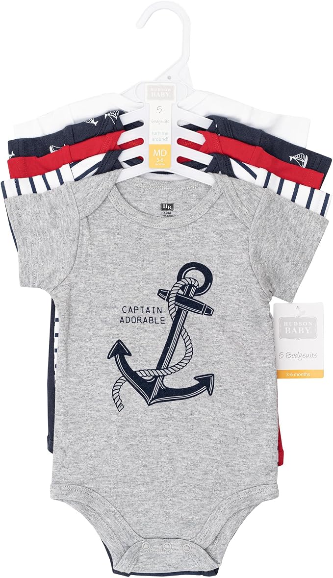 Hudson Baby Infant Boys Cotton Bodysuits 5-Pack - Image 2