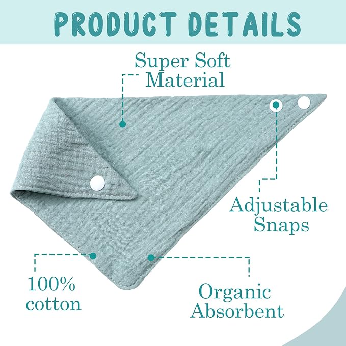 Funtery 8 Pcs Adult Drool Bibs Absorbent Bandana, Soft 8 Colors - Image 3
