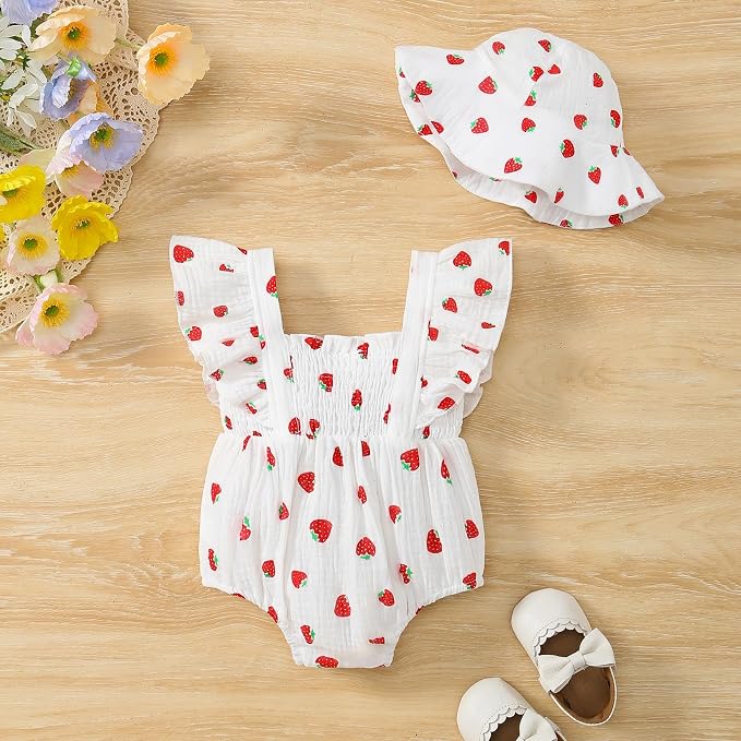 Baby Girl Floral Smocked Romper Outfit - Image 3