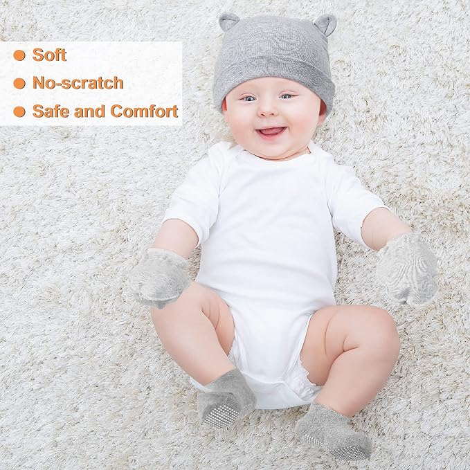 Syhood 4 Sets Baby Hat Mittens Socks Bear Ear - Image 4