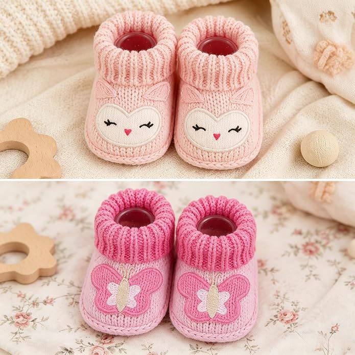 2 Pairs Baby Booties Newborn First Walkers Cozy Shoes Warm Knit Soft Booties - Image 8