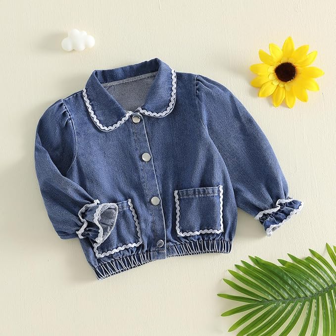 Thorn Tree Girls Denim Jacket Turn Down Collar Outerwear Long Sleeve Button - Image 3