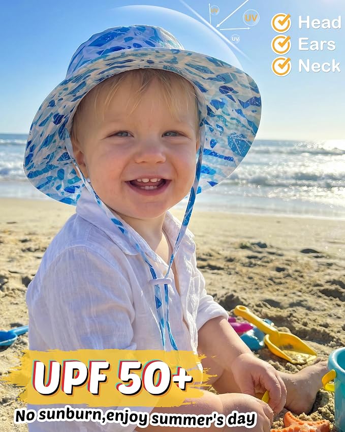 Baby Sun Hat Kids Summer Sun Protection Toddler Bucket Hat Wide Brim Adjustable - Image 4