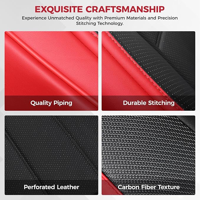FREESOO Red Black Front Car Seat Covers - Faux Nappa Leather Seat Covers for Cars, with Carbon Fiber Texture Seatbelt Pads, Interior Protectors Universal Fit for Most Vehicles Sedans SUV Trucks Camry