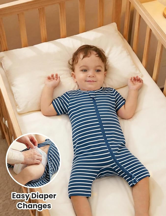 Jimonda Baby Romper Short Sleeve 2-Way Zipper Pajamas Cotton | 2-Pack, One Piece - Image 4