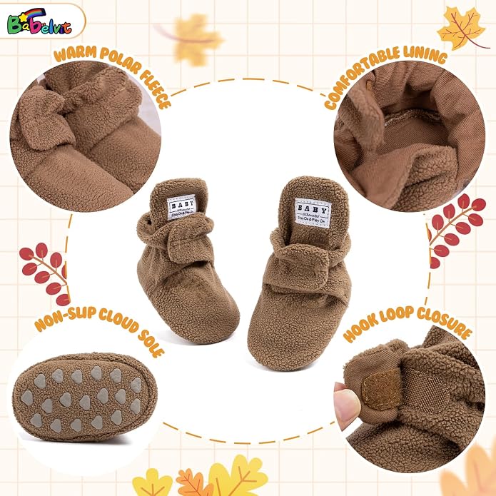 Babelvit Newborn Baby Boy Girl Soft Fleece Booties Stay On Infant Slippers - Image 5