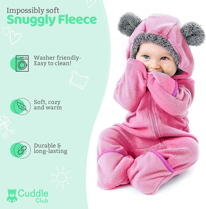 Cuddle Club Fleece Baby Bunting Bodysuit Hoodie, Newborn - Image 2