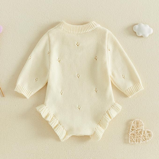 Mubineo Baby Girl Fall Winter Clothes Basic Plain Cute Sweater Romper Outfit - Image 4