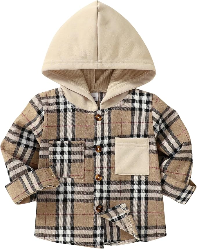 YOUNGER STAR Toddler Kids Boys Girls Flannel Hooded Plaid Shirt Button Baby Red by YOUNGER+STAR