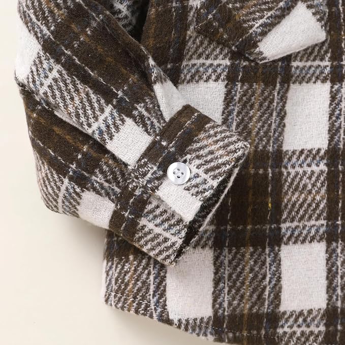 YOUNGER STAR Toddler Kids Boys Girls Flannel Hooded Plaid Shirt Button Baby Red - Image 6