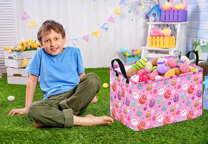 Easter Gift Basket Eggs Storage Basket Kids Toys Storage Basket Organizer Box Clothes Laundry Hamper Bunny Nursery Basket with Handles