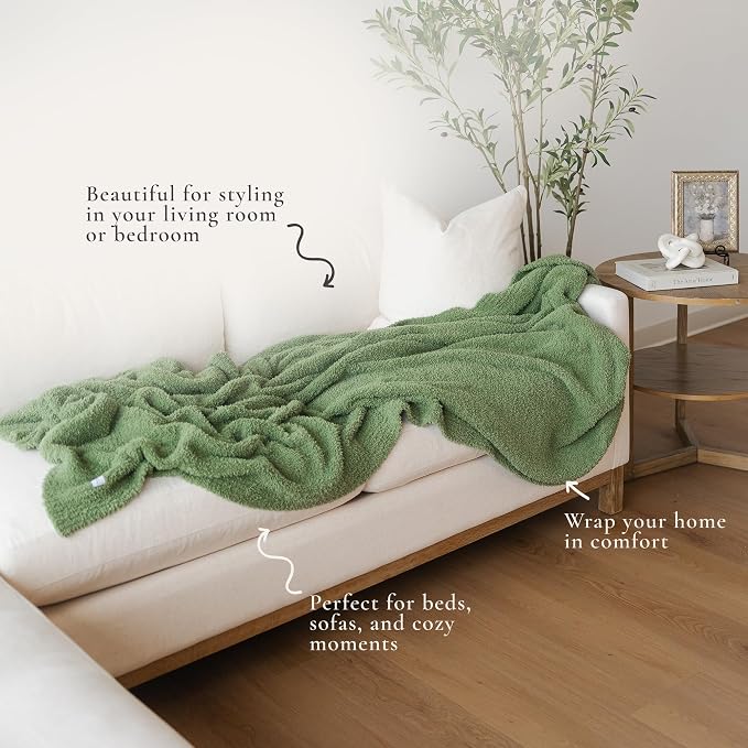 Saranoni Bamboni Oversized Blanket Soft Comfort Couch Bed Olive X-Large | - Image 2