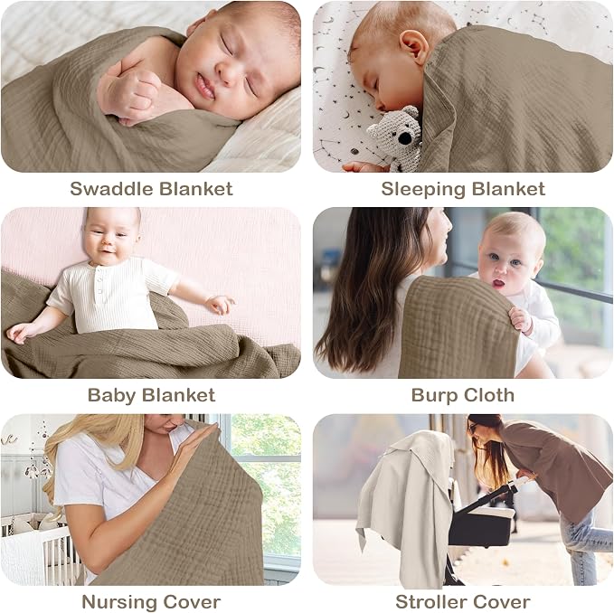 OEKO TEX 100% Organic Cotton 2 PK Baby Muslin Throw Blanket Unisex 47x47 In | - Image 8