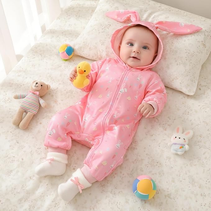 Unutiylo Unisex Baby Boys Girls Long Sleeve Infant Baby Zipper Hooded Jumpsuits - Image 2