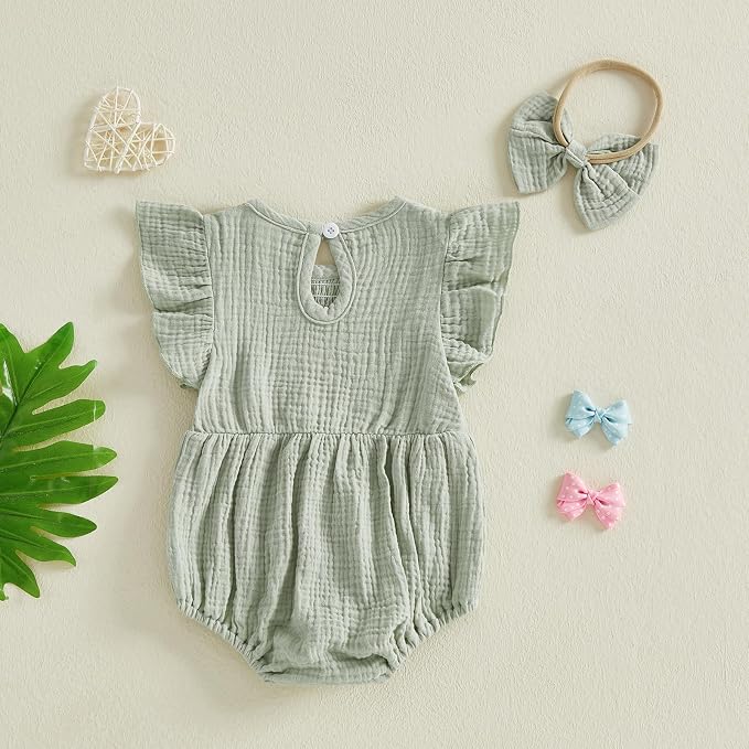 Kavousa Newborn Baby Girl Clothes Summer Bubble Romper Headband Outfit - Image 7