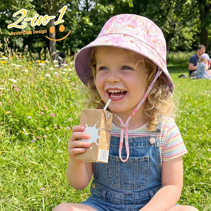 Toddler Hat Reversible Bucket Hat Happy Face Sun Hat Adjustable Chin Strap - Image 5