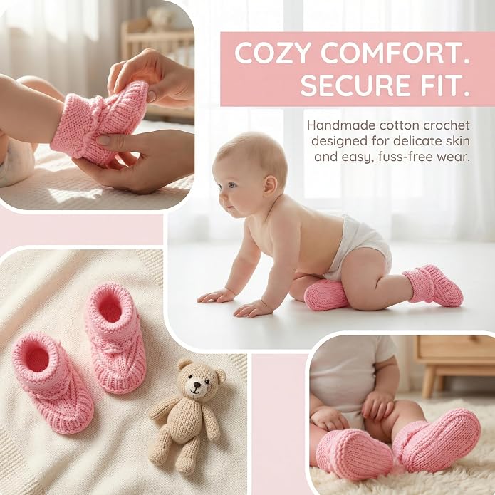 2 Pairs Baby Booties Newborn Baby Hand Crochet Knit Boots Infant Soft Cozy Warm - Image 3