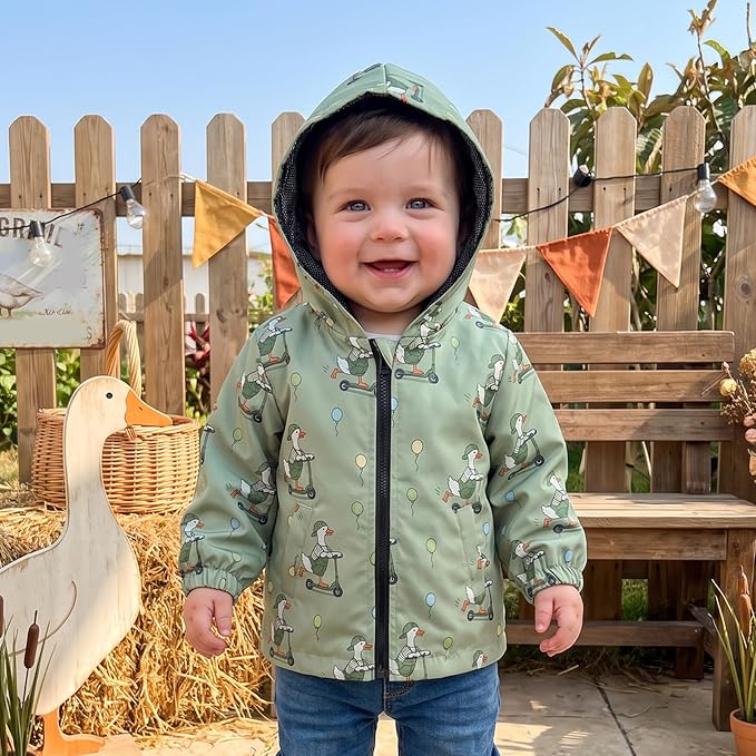 Toddler Baby Boy Lightweight Hooded Jacket Excavator Coat Outwear | Truck Print - Image 2