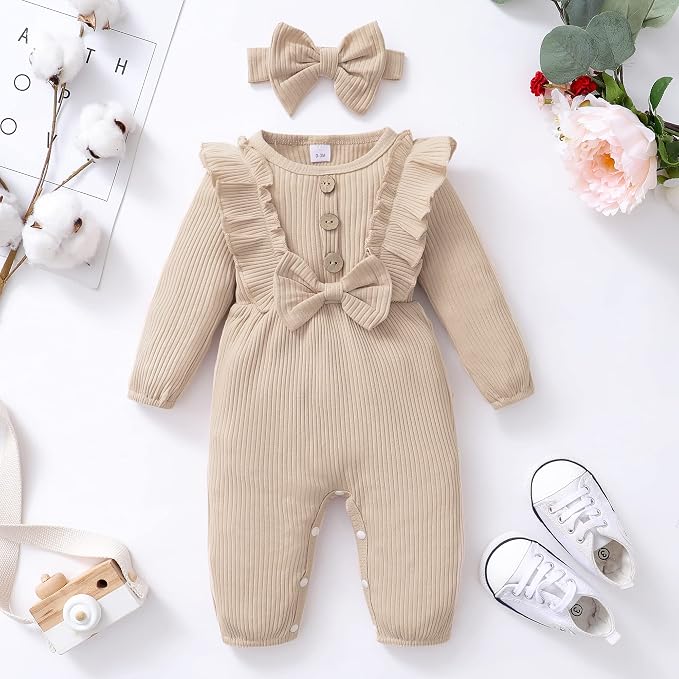 Mioglrie Newborn Baby Girl Clothes 1 Piece Infant Fall Winter Romper Outfit | - Image 5
