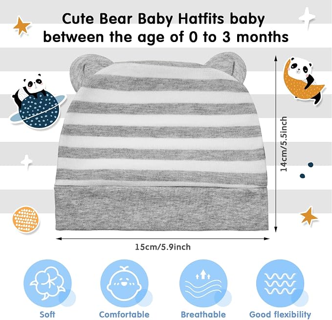 Geyoga Pieces Newborn Baby Hat Bear Ears - Image 2