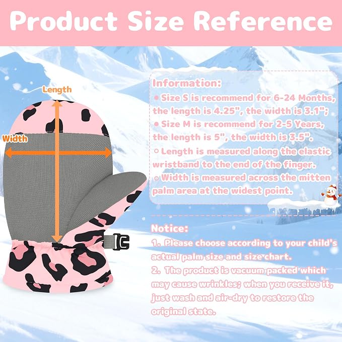 Olreco Baby Toddler Mittens Waterproof Infant Baby Winter Mittens Toddler Snow - Image 6
