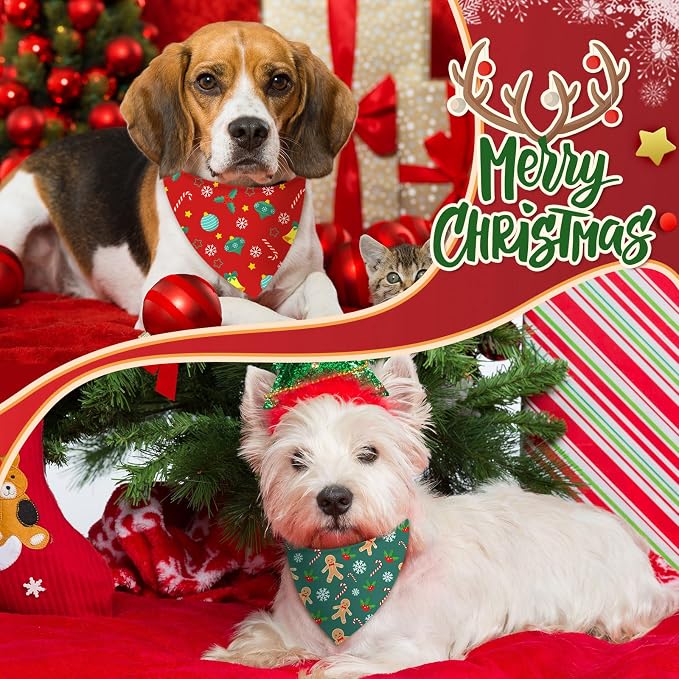 100 Pcs Christmas Dog Bandanas Bulk Xmas Red and Green Bandanas - Image 2