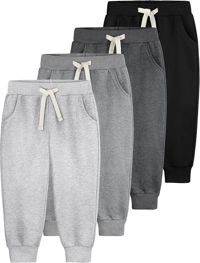 4 Pack Toddler Boys Sweatpants Cotton Baby Kids Joggers Toddler Boys Girls Sweatpants with Pocket Drawstring