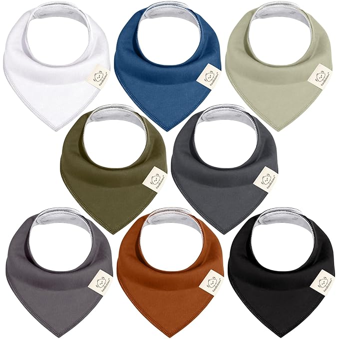 8-Pack Organic Baby Bandana Bibs for Boys, Girls - Super Absorbent Triangle Baby Bibs for Drooling and Teething Infant, 100% Cotton Extra Soft for Newborn, Infant 0-36 Months (Basics)