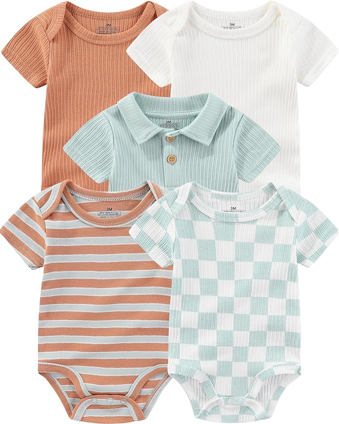 Baby Bodysuits Ribbed Mix Summer Newborn Boy Girl Clothes 5-pack | Multiple by ZAVBABY