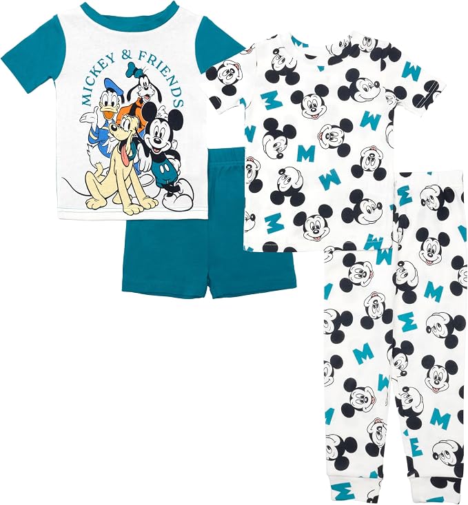 Disney Boys' 4-Piece Snug-fit Cotton Matching Comfortable Pajama Set, Soft & by Disney