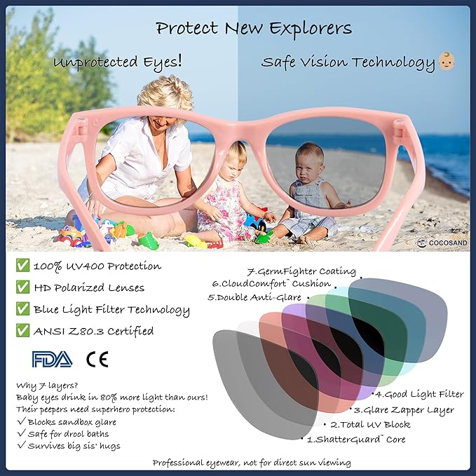 COCOSAND Flexible Baby Sunglasses with Strap Polarized UV Protection for Toddler Infant Newborn Boy Girl Age 0-24 Months