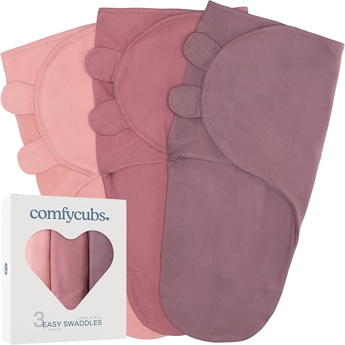 Comfy Cubs Easy Swaddle Blanket 3 Pk L Blanket Swaddle Blush Mauve Mulberry | by ComfyCubs