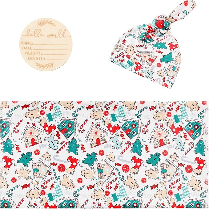 Newborn Swaddle Blanket Set, Matching Beanie - Image 2
