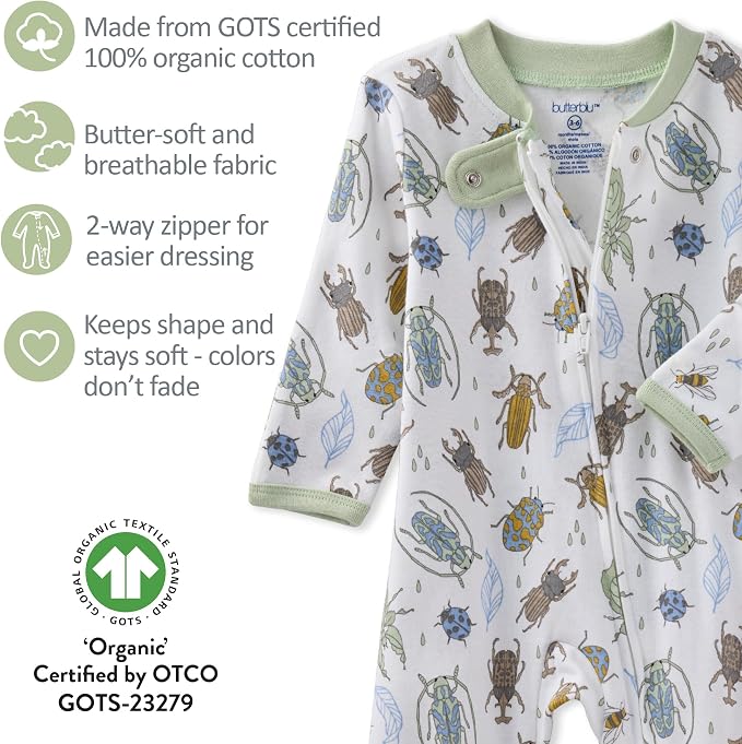Butterblu Scout Sleep & Play 100% Organic Cotton Footed Zip Front PJs | GOTS - Image 6