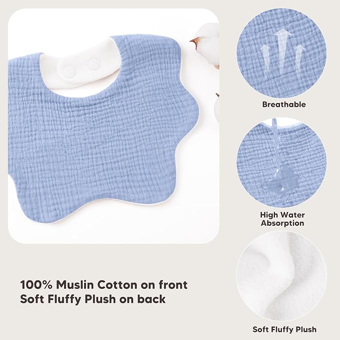 Bearmoss Muslin Baby Bibs for Drooling & Teething Cotton Drool Bib 6 Pack | - Image 6