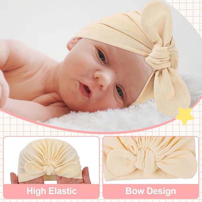Suhine 8 Pcs Preemie Hats for Baby Girls Boys Cotton Premature Knot Hats - Image 4