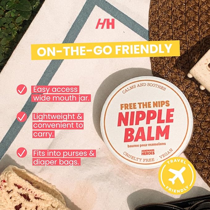 100% Natural Nipple Cream Safe for Breastfeeding - Handmade Heroes Nipple Balm Breastfeeding Essentials Post Partum Essentials - Nipple Butter Sore Nipple Relief Breast Pump Lubricant
