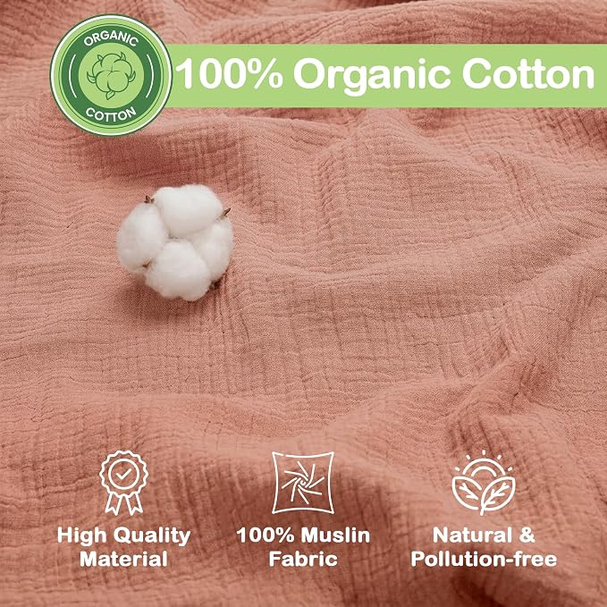 100% Organic Cotton 2 PK Muslin Swaddle Blanket Boy Gift 47x47 in | Oeko-TEX - Image 3